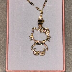 Gold and Rhinestone Hello Kitty Pendant Necklace